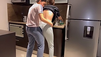 Aroused Housewife Gets Vigorously Penetrated In The Kitchen While Doing Dishes, Climaxing Before Her Stepmother Arrives