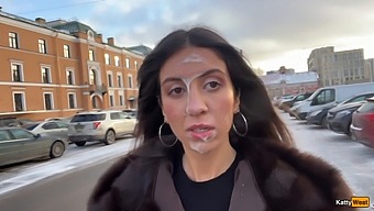 A Chance Encounter Leads To A Public Handjob And Blowjob In The Parking Lot, Culminating In A Cum Walk And Facial Ejaculation